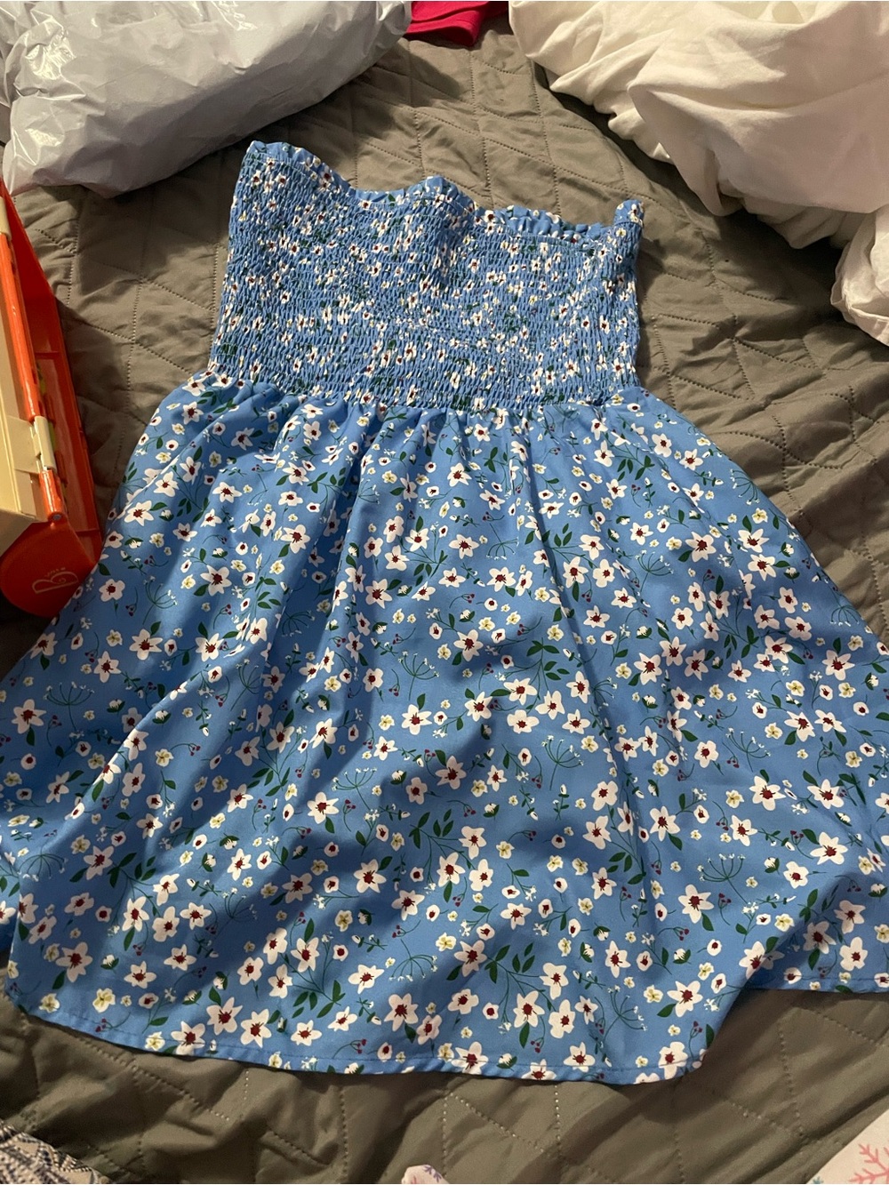 Woman’s Blue Floral Smocked Sundress